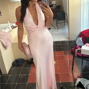 Elegant Pink Halter Dress